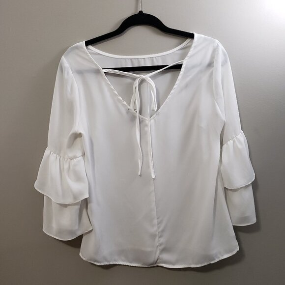 Lilly Morgan * Chiffon Ruffle Sleeve Blouse * Sz S - Picture 2 of 10